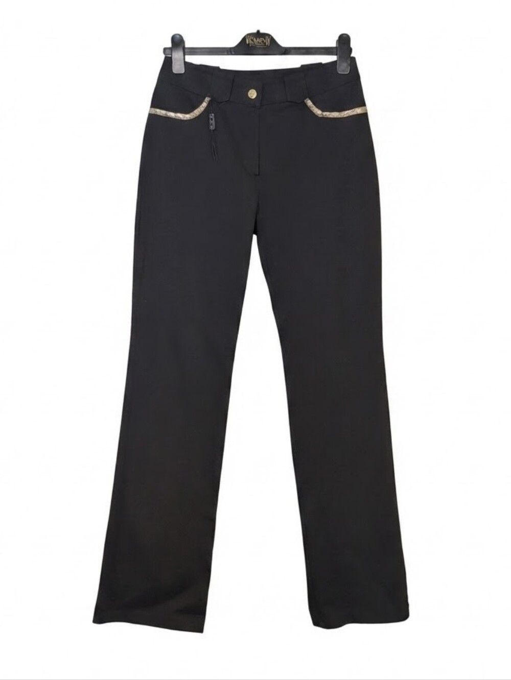 Made in Italy Black Pants Metallic Gold Trim Size Euro 48 / US 8 Slim Straight